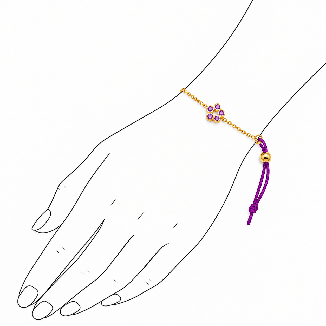 Rosette 18K Gold Bracelet by Bed of Stones Jewelry, illustration showing wrist placement