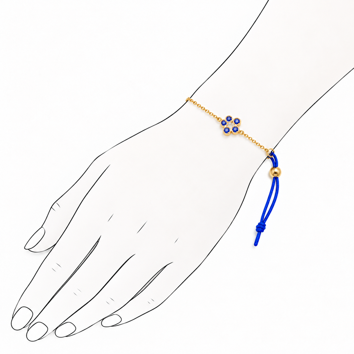 Rosette 18K Gold Bracelet by Bed of Stones Jewelry, illustration showing wrist placement