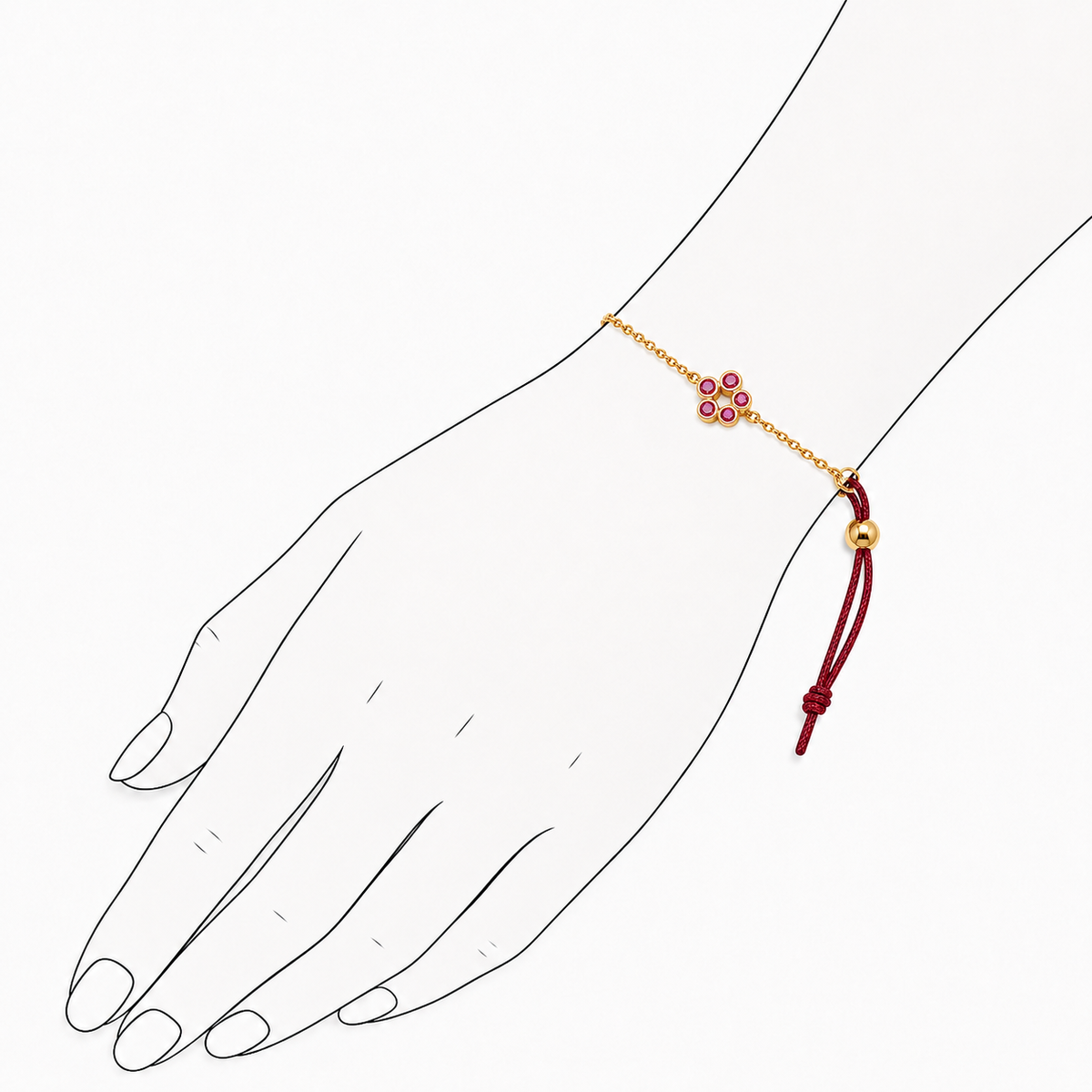 Rosette 18K Gold Bracelet by Bed of Stones Jewelry, illustration showing wrist placement