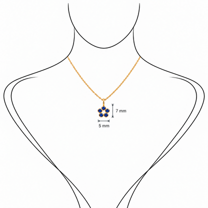 Rosette Charm - 18K Gold Pendant with Blue Sapphire by Bed of Stones Jewelry, illustration showing pendant placement