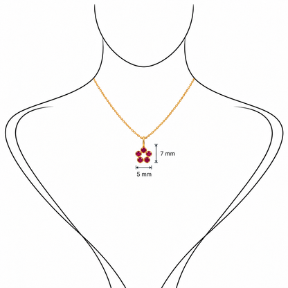 Rosette Charm - 18K Gold Pendant with Rubies by Bed of Stones Jewelry, illustration showing pendant placement