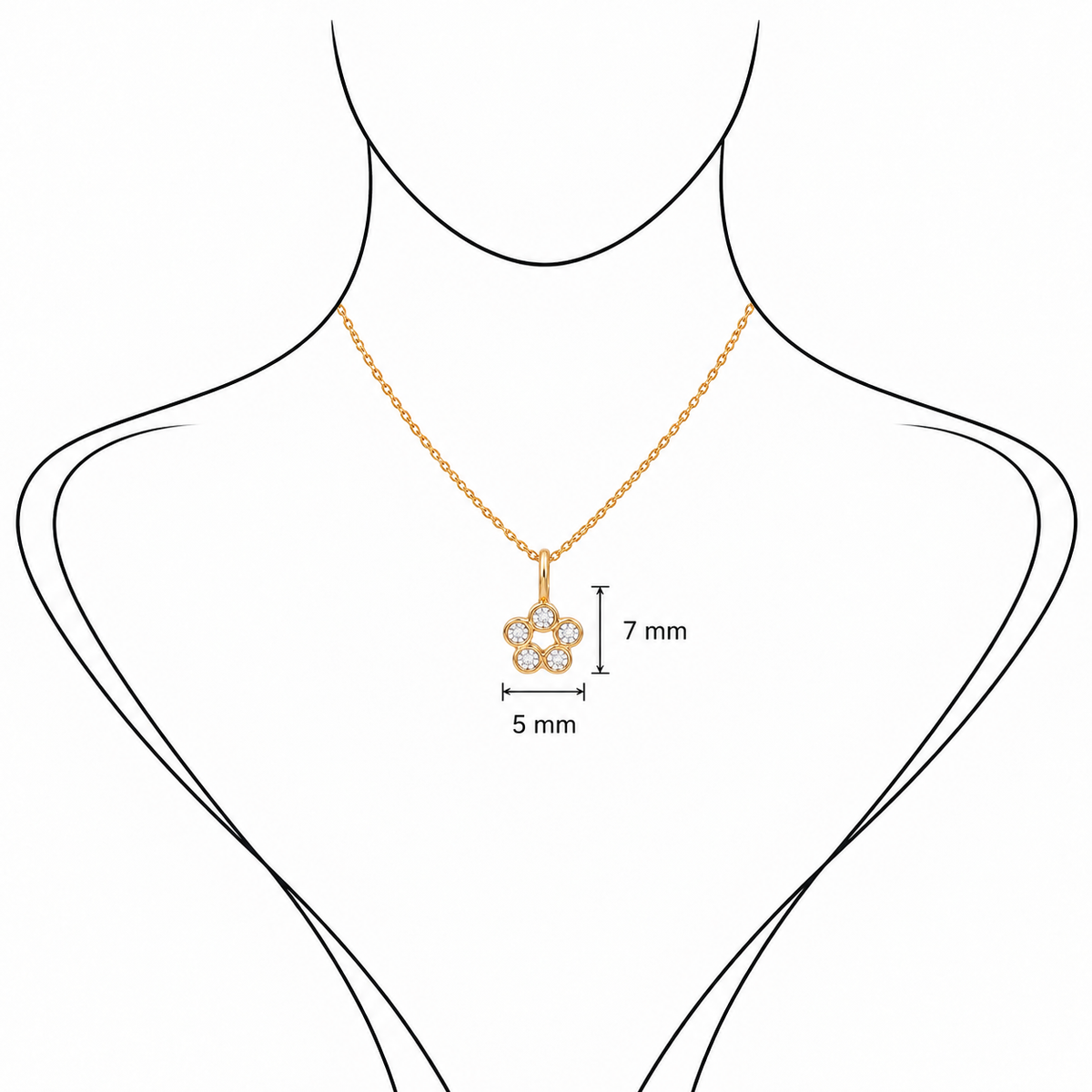 Rosette Charm - 18K Gold Pendant with White Diamonds by Bed of Stones Jewelry, illustration showing pendant placement