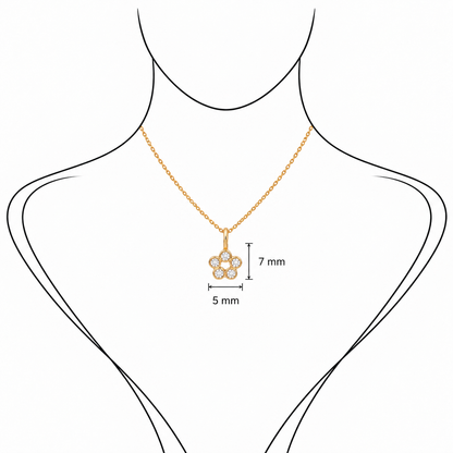 Rosette Charm - 18K Gold Pendant with White Diamonds by Bed of Stones Jewelry, illustration showing pendant placement
