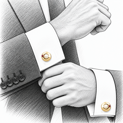 Rouge Encircle Cufflinks - 18K Gold with Ruby by Bed of Stones Jewelry, illustration showing cufflink placement