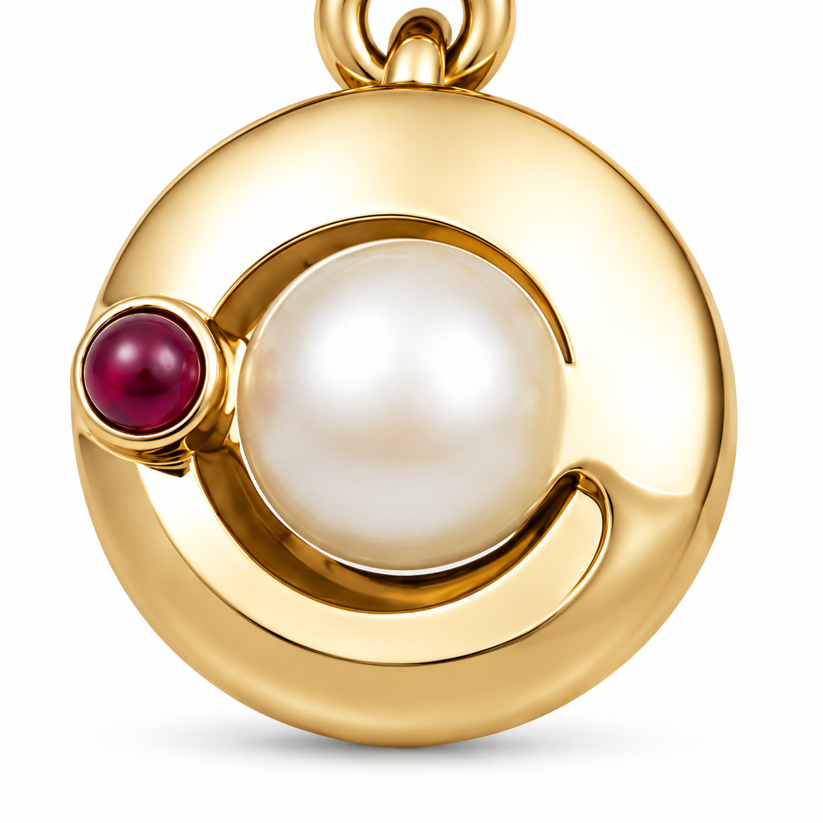Close-up of cabochon-cut ruby bezel setting on Rouge Encircle Cufflinks 18K Gold by Bed of Stones Jewelry