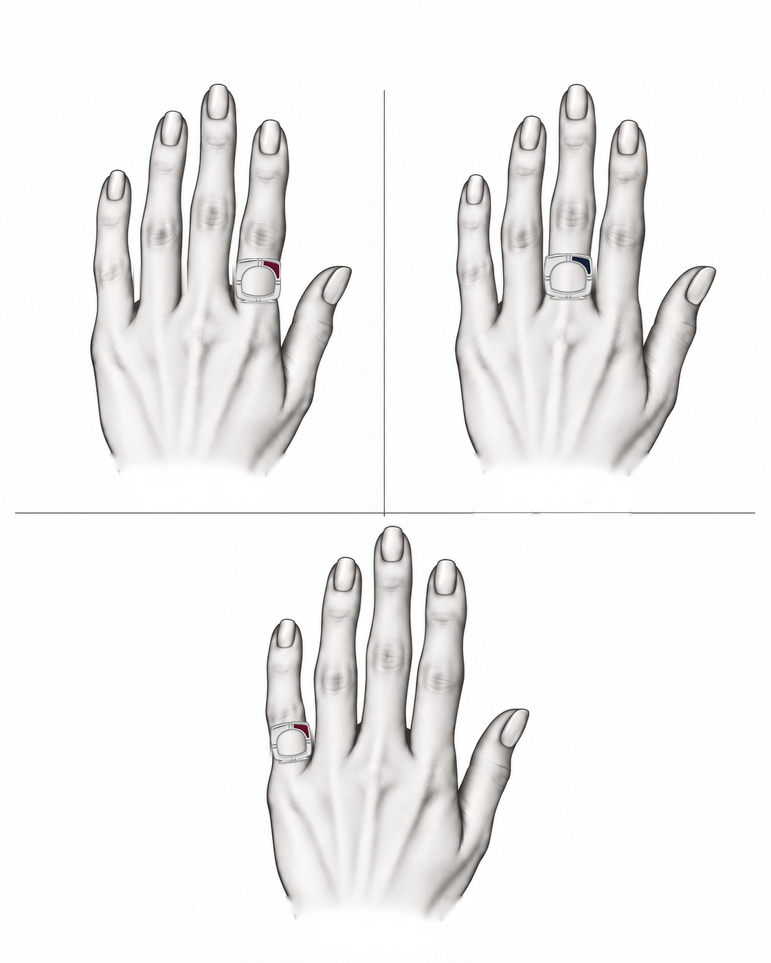 Rouge Noir Duo Ring - Sterling Silver with Enamel by Bed of Stones Jewelry, illustration showing ring placement