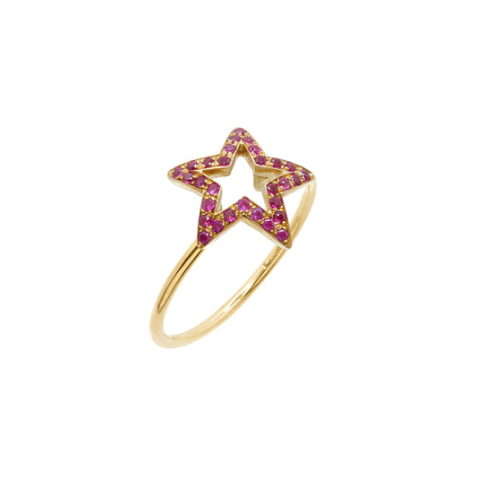 Ring star shape in 18k yellow gold with 0.24carat rubies.