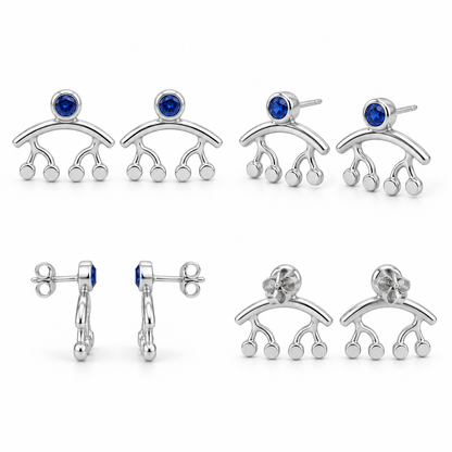 Silver Swing Stud Earrings - Sterling Silver with Blue Sapphire by Bed of Stones Jewelry, multi-angle product view
