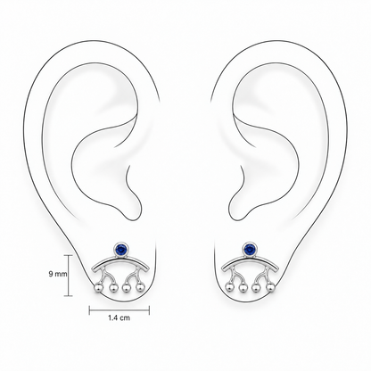 Silver Swing Stud Earrings by Bed of Stones Jewelry, illustration showing ear placement