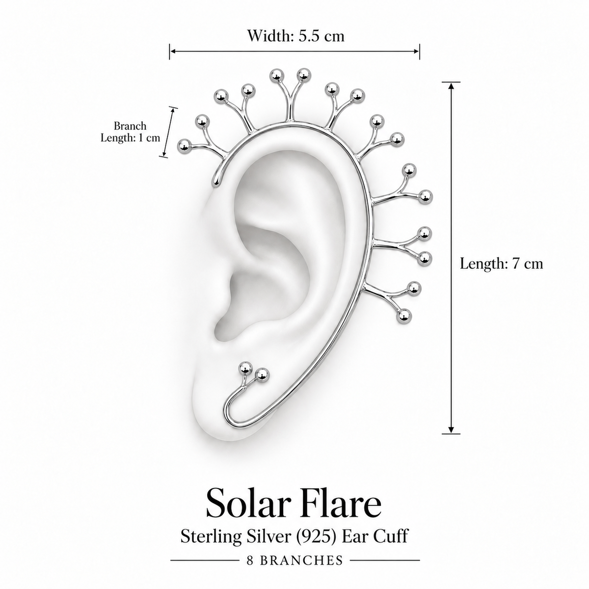 Solar Flare Ear Cuff by Bed of Stones Jewelry, illustration showing ear placement