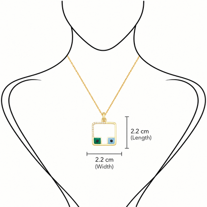 Square Spectrum - 18K Gold Pendant with Diamond & Enamel by Bed of Stones Jewelry, illustration showing pendant placement