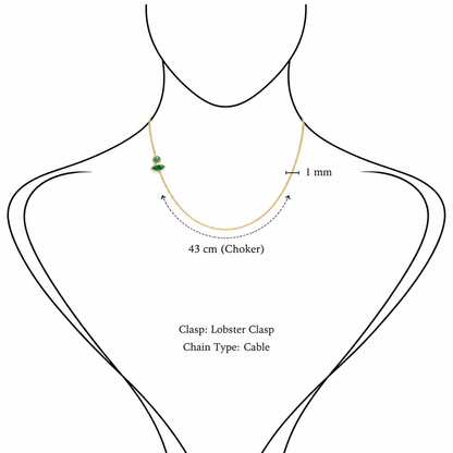 Stardust Chain - 18K Gold Cable Chain with Round & Navette Emeralds by Bed of Stones Jewelry, illustration showing chain placement