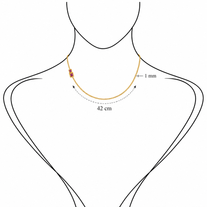Stardust Chain - 18K Gold Cable Chain with Ruby by Bed of Stones Jewelry, illustration showing chain placement