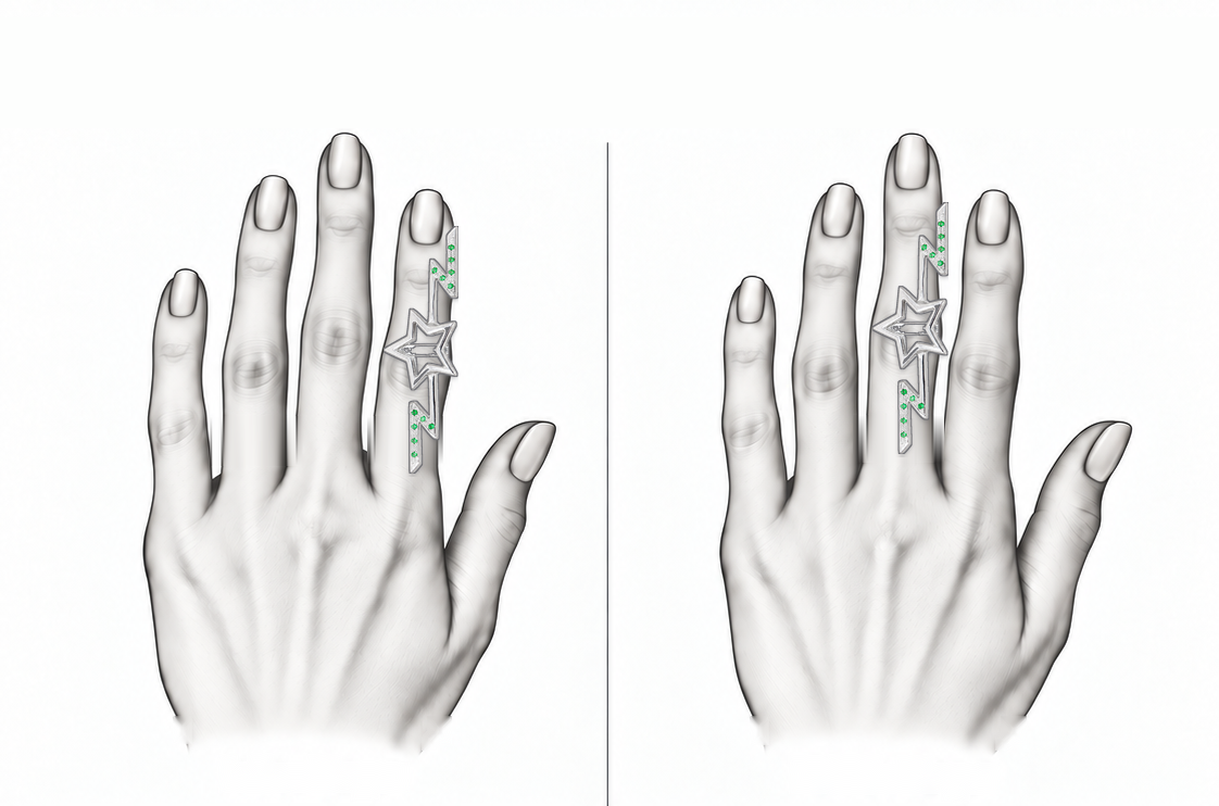 Starvolt - Sterling Silver (925) Ring with Tsavorite (Platinum Plated) by Bed of Stones Jewelry, illustration showing ring placement
