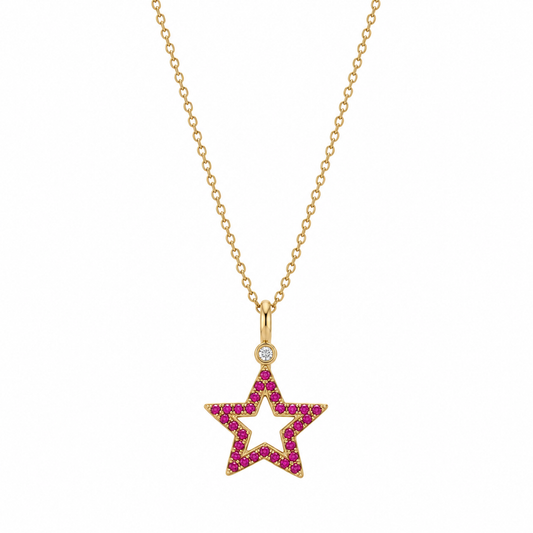 Stellar Bloom - 18K Gold Pendant with Ruby & Diamonds by Bed of Stones Jewelry