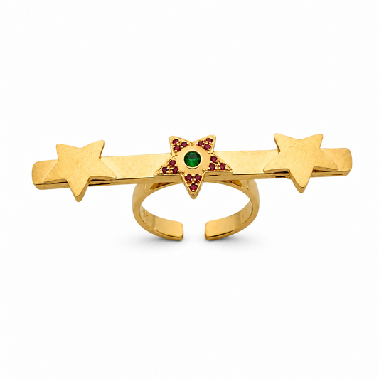Stellar Audience Ring - Sterling Silver & 18K Gold Plated with Tsavorite & Pink Sapphires by Bed of Stones Jewelry
