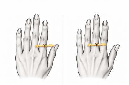 Stellar Audience Ring - Sterling Silver & 18K Gold Plated with Tsavorite & Pink Sapphires by Bed of Stones Jewelry, illustration showing ring placement