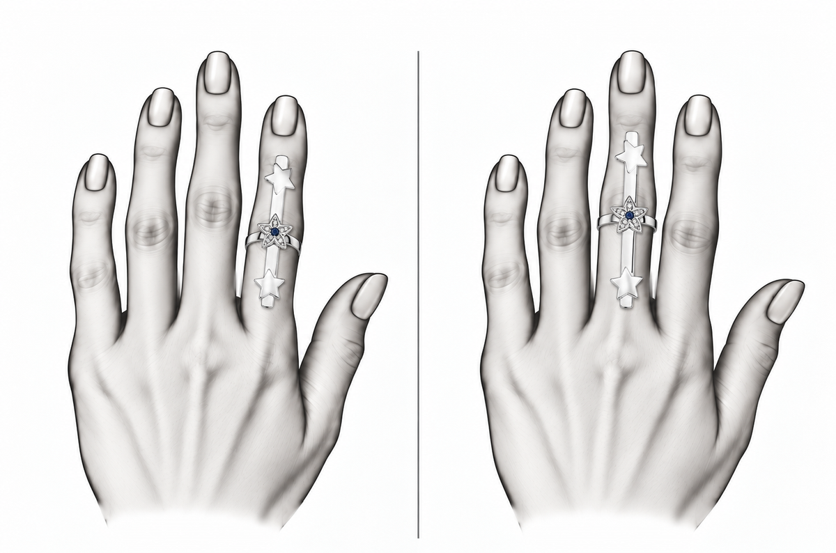 Stellar Audience Ring - Sterling Silver with Blue Sapphire by Bed of Stones Jewelry, illustration showing ring placement