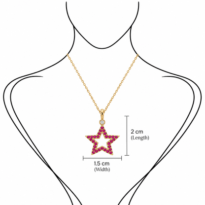 Stellar Bloom - 18K Gold Pendant with Ruby & Diamonds by Bed of Stones Jewelry, illustration showing pendant placement