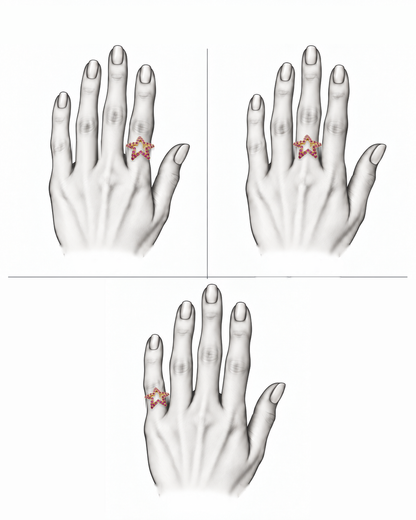 Stellar Bloom - 18K Gold Ring with Rubies by Bed of Stones Jewelry, illustration showing ring placement
