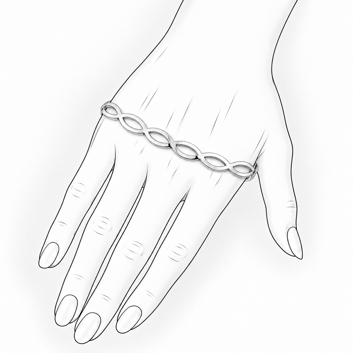 Still Dance - Sterling Silver Palm Bracelet by Bed of Stones Jewelry, illustration showing wrist placement