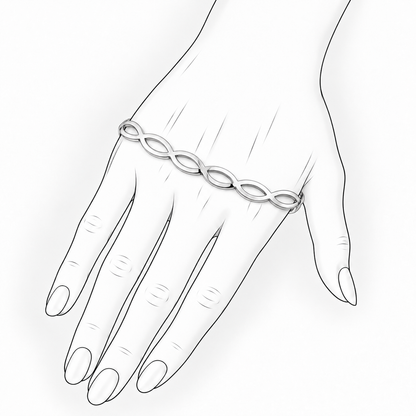 Still Dance - Sterling Silver Palm Bracelet by Bed of Stones Jewelry, illustration showing wrist placement