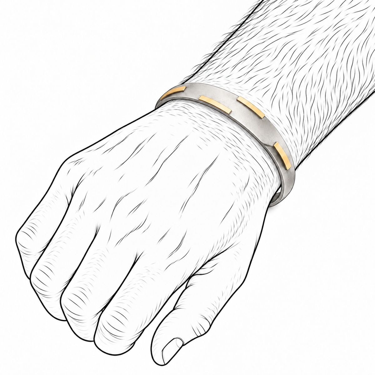 Stripe Motion - Sterling Silver & 18K Gold Cuff Bracelet by Bed of Stones Jewelry, illustration showing wrist placement