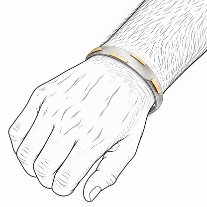 Stripe Motion - Sterling Silver & 18K Gold Cuff Bracelet by Bed of Stones Jewelry, illustration showing wrist placement