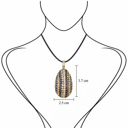 Striped Brilliance - 18K Gold Pendant with White, Black & Brown Diamonds by Bed of Stones Jewelry, illustration showing pendant placement