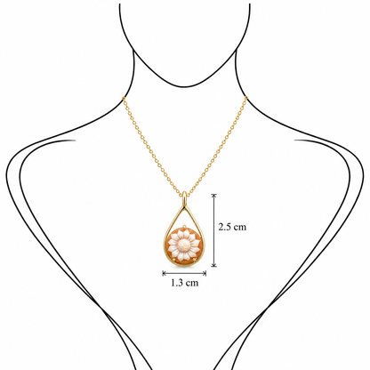 Sunlight Bloom - 18K Gold Pendant with Cameo by Bed of Stones Jewelry, illustration showing pendant placement