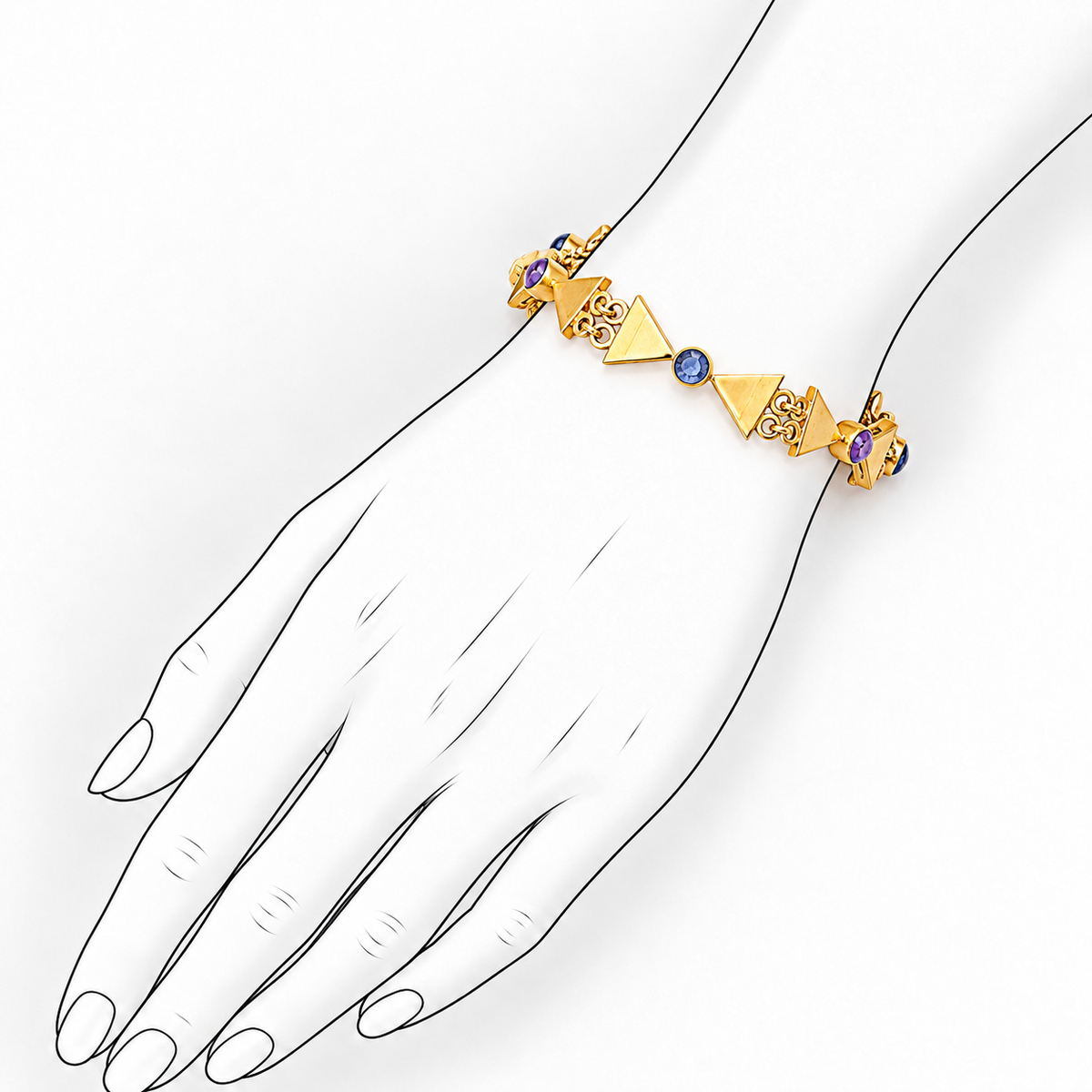 Symmetry Charm - Sterling Silver Bracelet with Semiprecious Stones by Bed of Stones Jewelry, illustration showing wrist placement