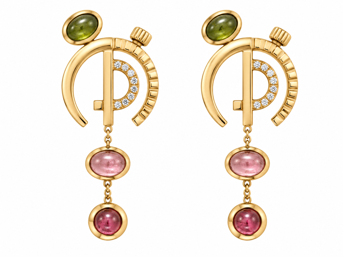 The Silent Architect Earrings — 18K Gold, Diamond & Tourmaline by Bed of Stones Jewelry
