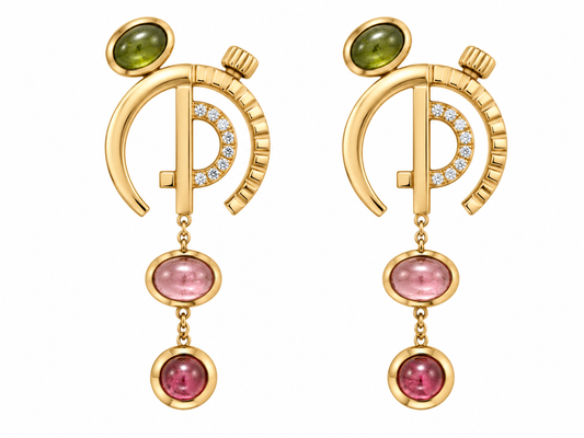 The Silent Architect Earrings — 18K Gold, Diamond & Tourmaline by Bed of Stones Jewelry