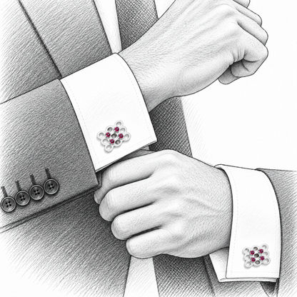 Tourmaline Mesh Cufflinks - Sterling Silver with Dark Pink Tourmaline by Bed of Stones Jewelry, illustration showing cufflink placement