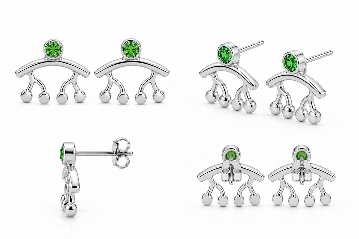 Tsavorite Droplets Earrings - Sterling Silver with Tsavorite by Bed of Stones Jewelry, multi-angle product view