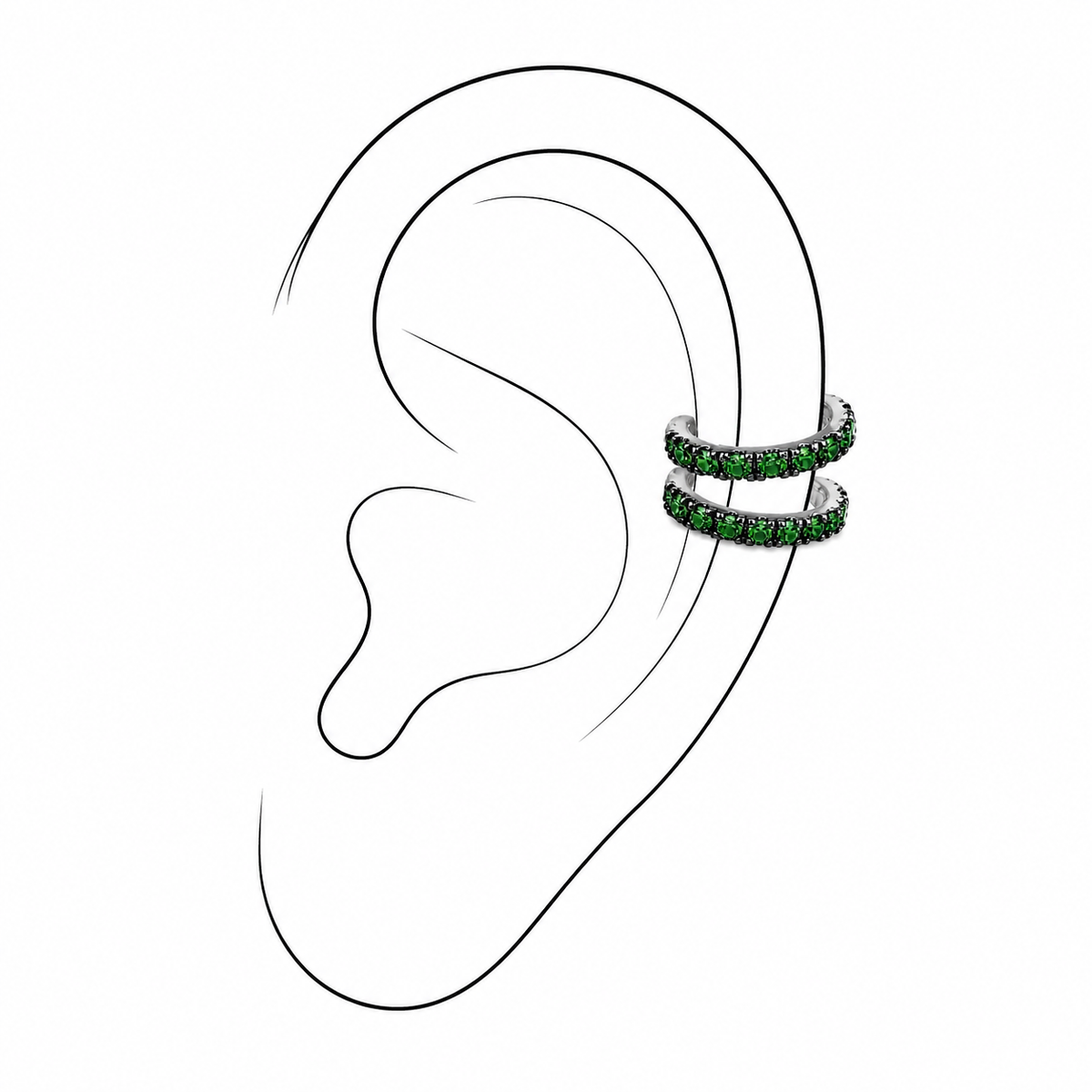 Tsavorite Whisper Sterling Silver Ear Cuff by Bed of Stones Jewelry, illustration showing ear placement