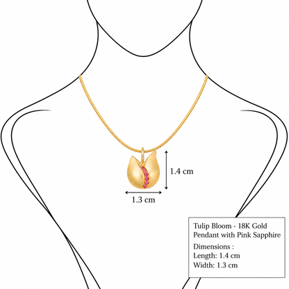Tulip Bloom - 18K Gold Pendant with Pink Sapphire by Bed of Stones Jewelry, illustration showing pendant placement