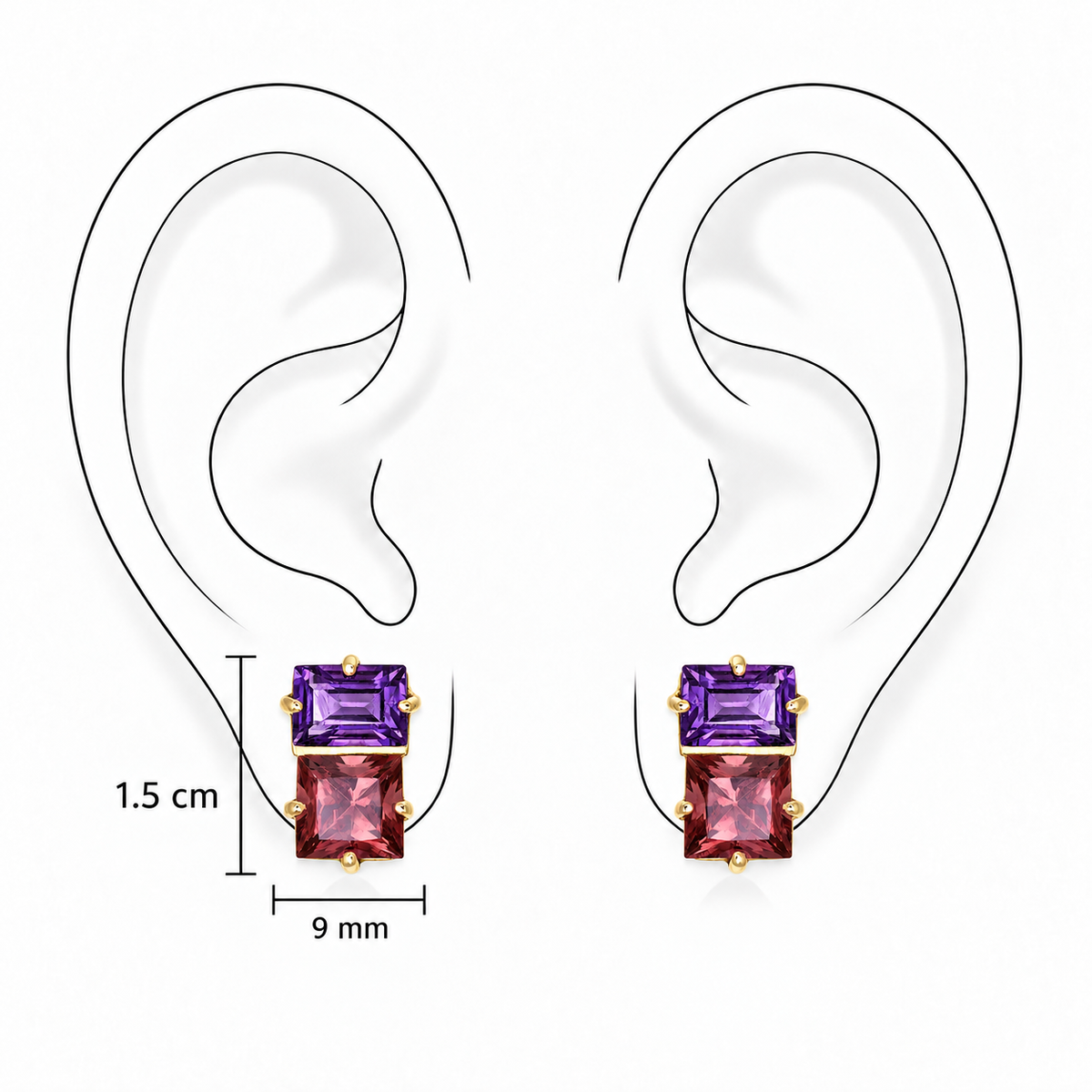 Twilight Duet Earrings by Bed of Stones Jewelry, illustration showing ear placement