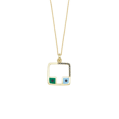 Square Spectrum - 18K Gold Pendant with Black Diamonds & Enamel by Bed of Stones Jewelry
