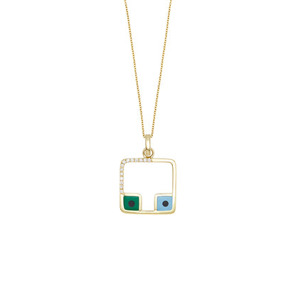 Square Spectrum - 18K Gold Pendant with Diamond & Enamel by Bed of Stones Jewelry
