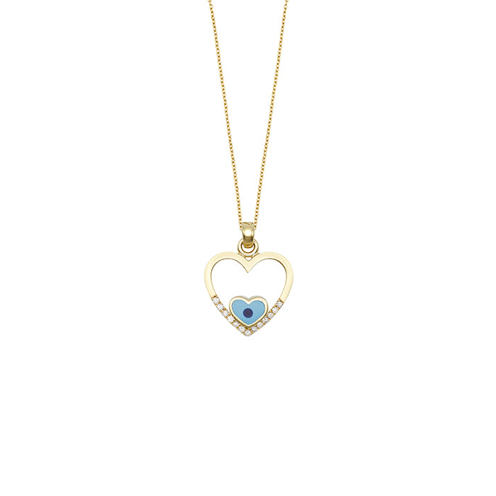 Eye charm in 18k Yellow Gold & Enamel  ,0.16 ct  white  diamonds , heart Γούρι ματιών σε κίτρινο χρυσό & σμάλτο 18k, λευκά διαμάντια 0,16 ct, καρδιά