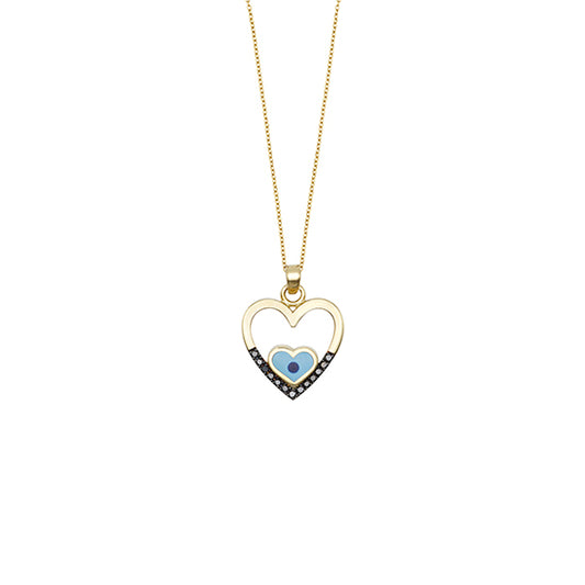 Pendant in 18k Yellow Gold & Enamel  ,0.156 carat black diamonds , heart