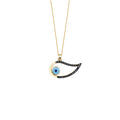 Winged Gaze - 18K Gold Pendant with Black Diamonds & Enamel
