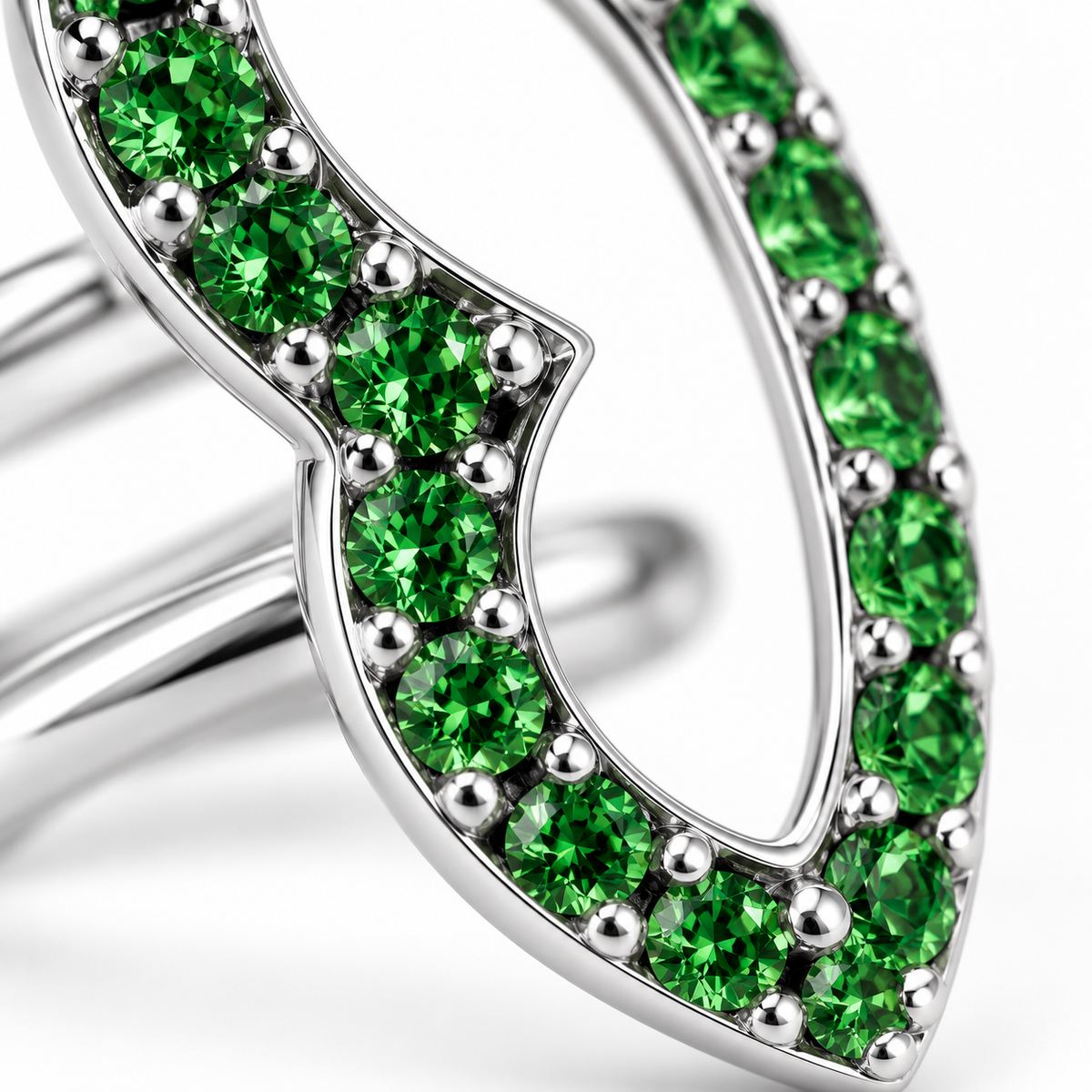 Close-up of tsavorite pavé setting on Verdant Lux Ear Cuff by Bed of Stones Jewelry