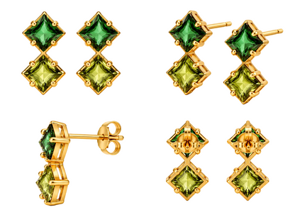 Verdant Twilight - 18K Gold Earrings with Green & Yellow-Green Tourmalines by Bed of Stones Jewelry, multi-angle product view