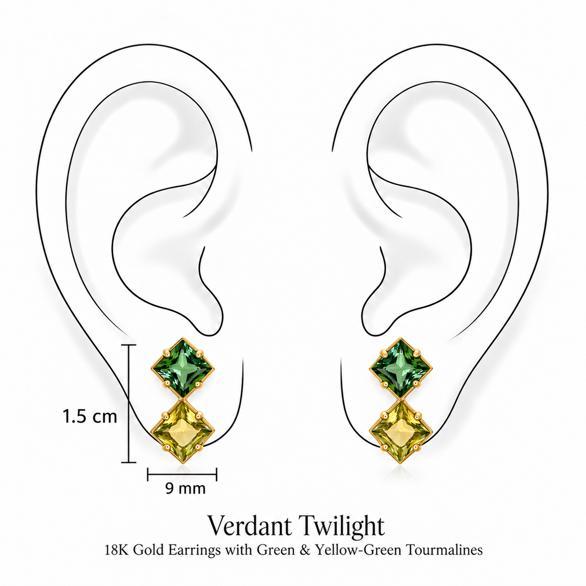 Verdant Twilight Earrings by Bed of Stones Jewelry, illustration showing ear placement