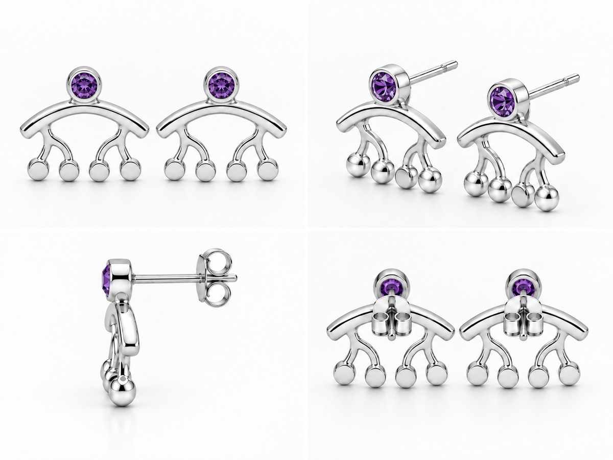 Violet Swing Studs - Sterling Silver (925) with Amethyst by Bed of Stones Jewelry, multi-angle product view