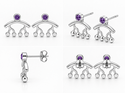 Violet Swing Studs - Sterling Silver (925) with Amethyst by Bed of Stones Jewelry, multi-angle product view