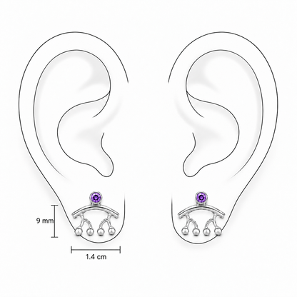 Violet Swing Studs by Bed of Stones Jewelry, illustration showing ear placement