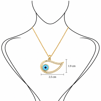 Winged Gaze - 18K Gold Pendant with White Diamonds & Enamel by Bed of Stones Jewelry, illustration showing pendant placement